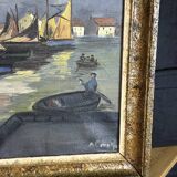 20th Century School - Art Deco - Oil on canvas - Seascape of boats in port - Clair o