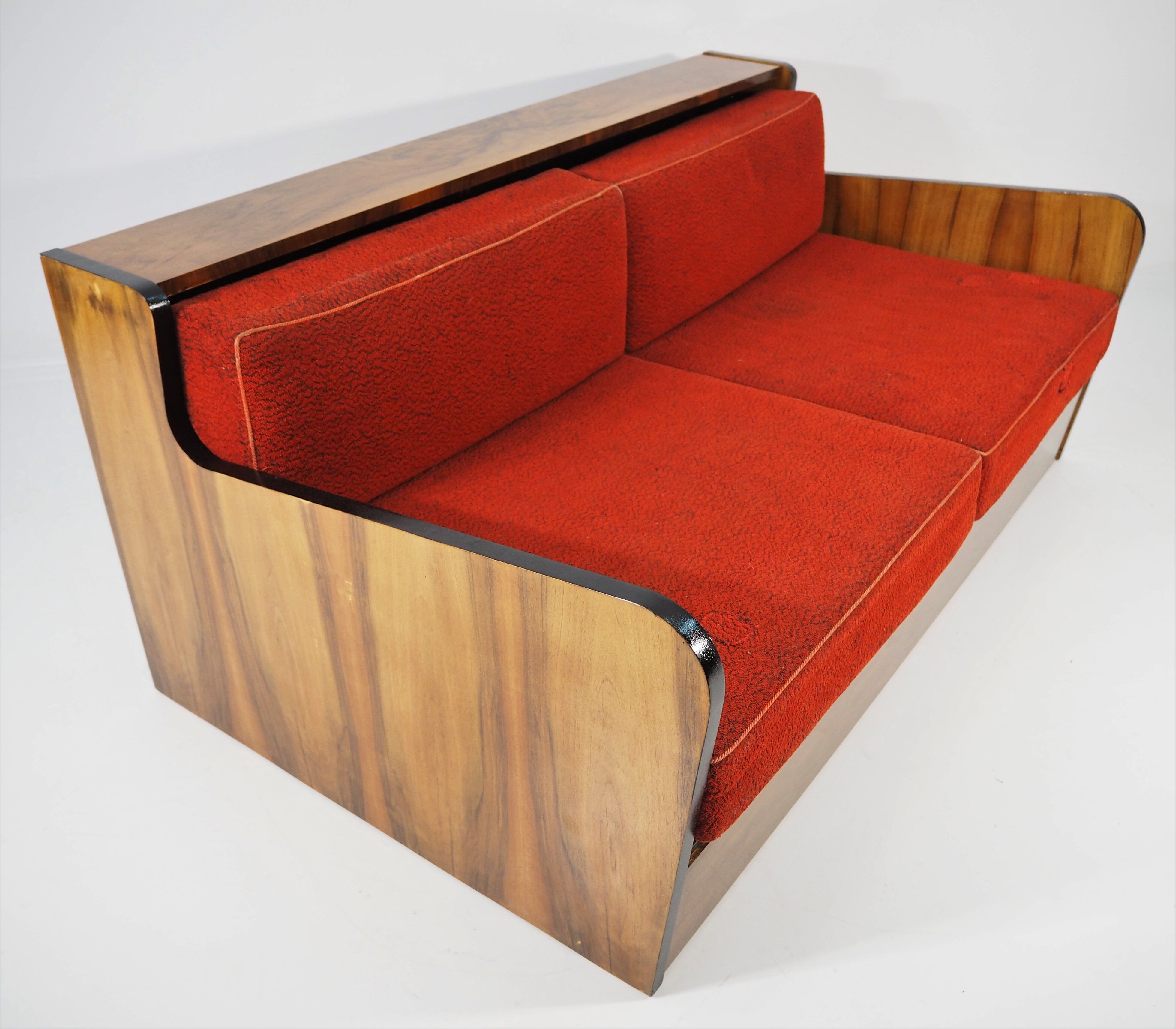 Art deco walnut sofa bed 1960s
