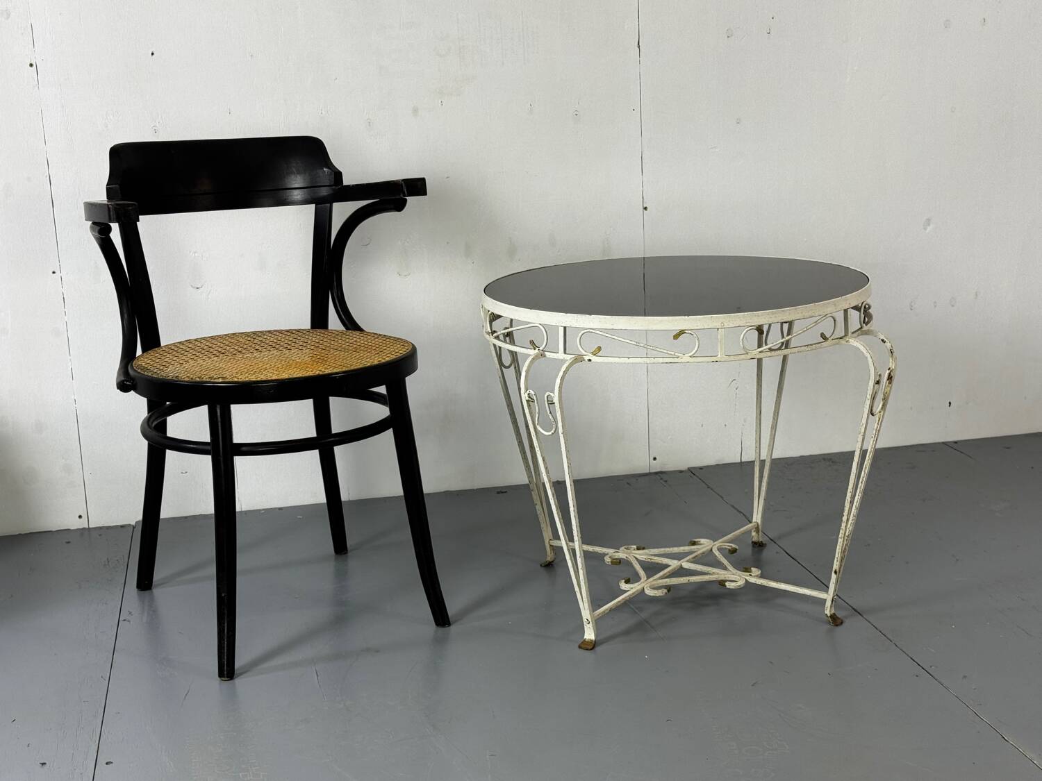 Side table in iron and glass in French Regency style, 1950s.