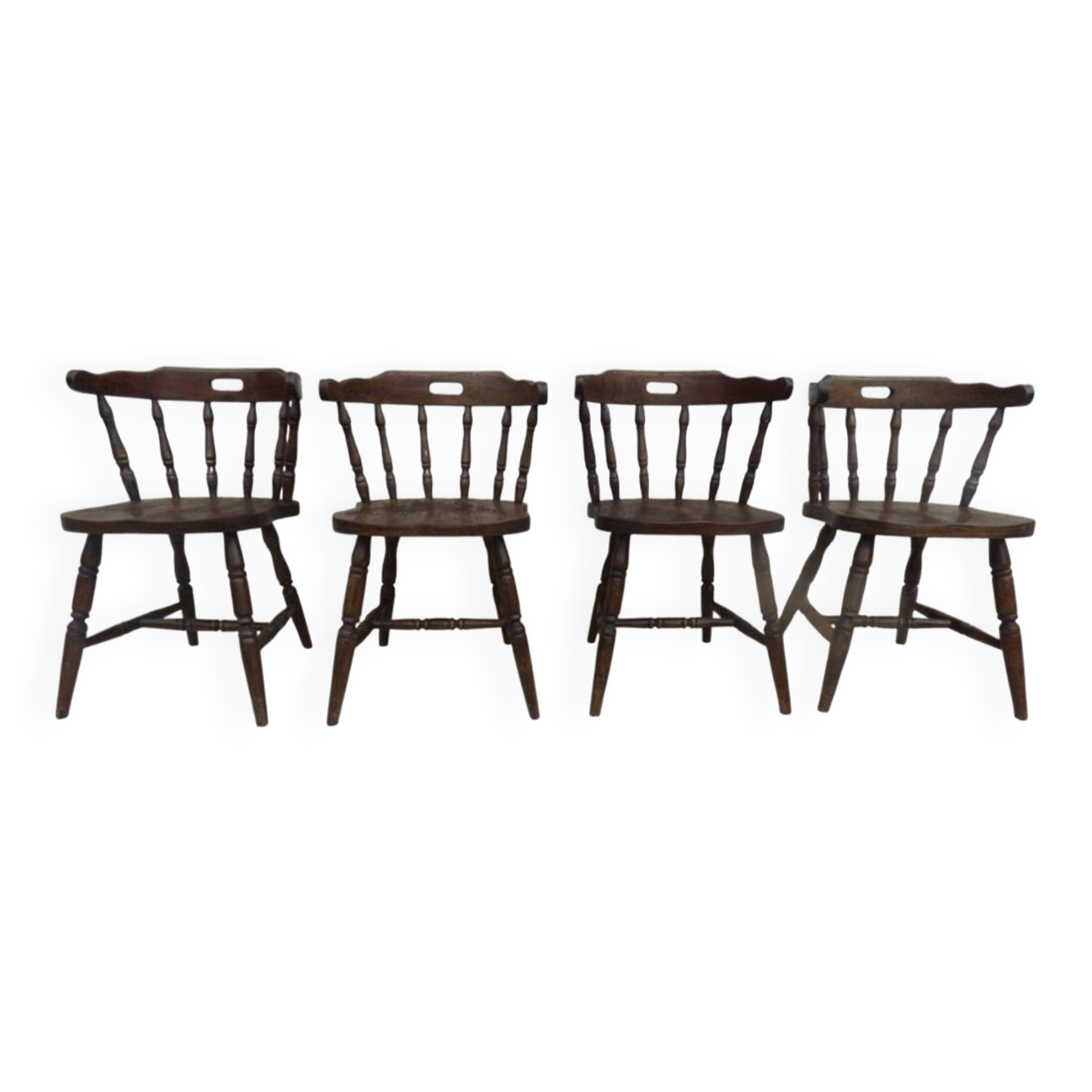 4 solid wood western-style "smoker's chairs" made of oak