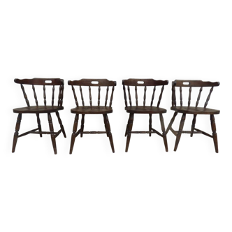 4 solid wood western-style "smoker's chairs" made of oak