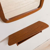JM teak mirror with organic shape teak console, Denmark, 60s