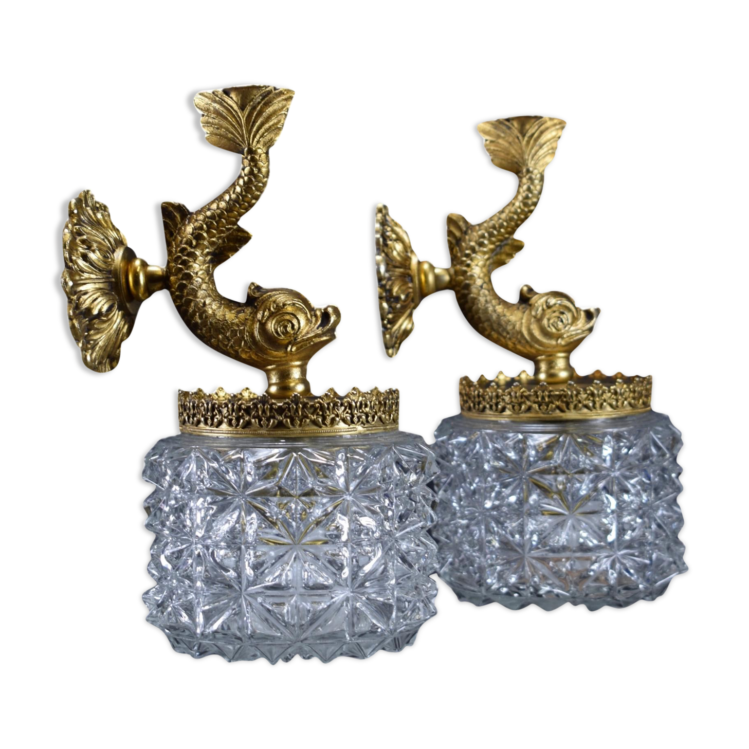 Pair of wall lamps Vintage Dauphin Brass Bathroom