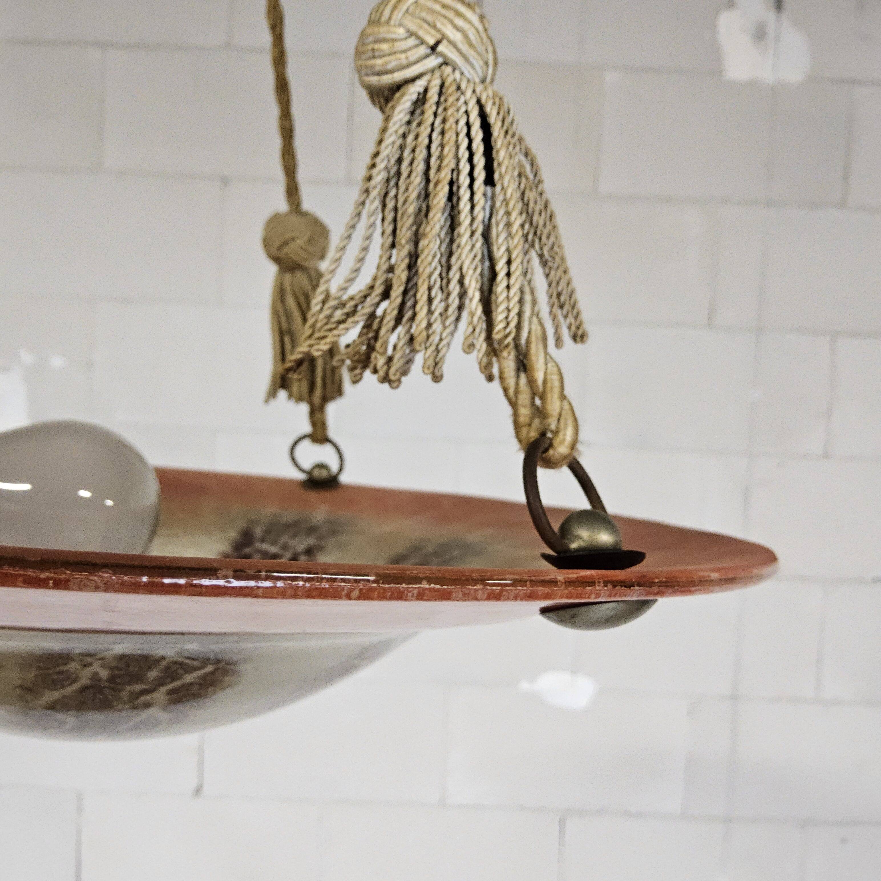 Antique orange German Art Deco WMF Ikora glass pendant lamp 1930