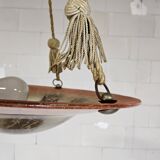 Antique orange German Art Deco WMF Ikora glass pendant lamp 1930