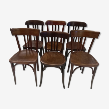 Suite of 6 chairs of bistrot Baumann mismatched year 1930