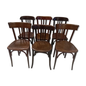 Suite of 6 chairs of bistrot Baumann mismatched year 1930