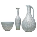 Mid-century modern three-piece ceramic set by Rörstrand, Gunnar Nylund, Sweden, 1950s.