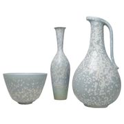 Mid-century modern three-piece ceramic set by Rörstrand, Gunnar Nylund, Sweden, 1950s.