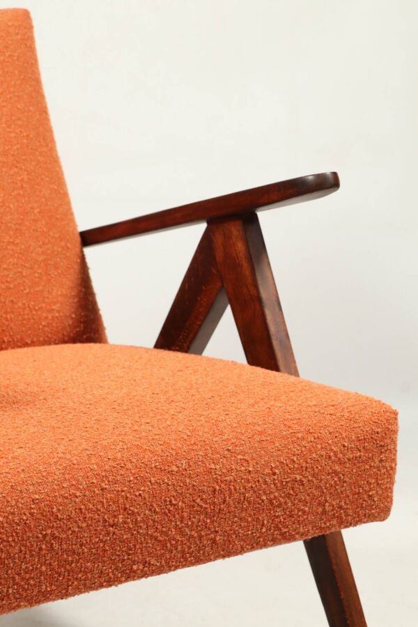Fauteuil vintage papaya orange bouclé zig Zag 1970