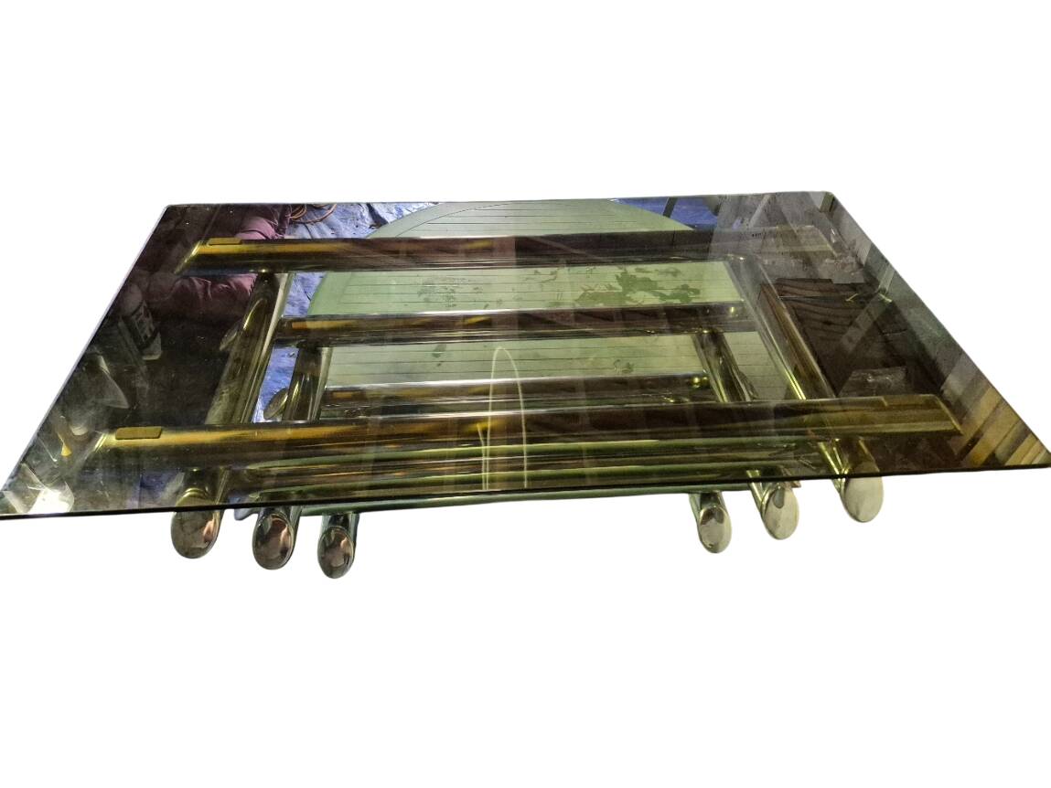 Willy Rizzo table 1970 chrome metal and glass