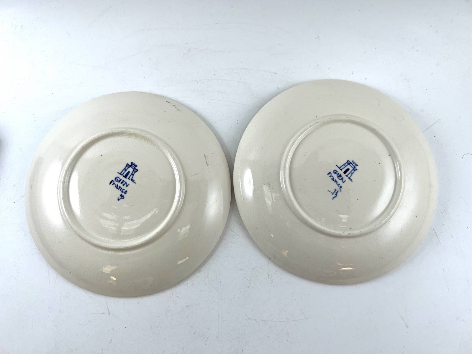 Antique GIEN duo of cups and saucers, Cashmere Bothee decor – French earthenware