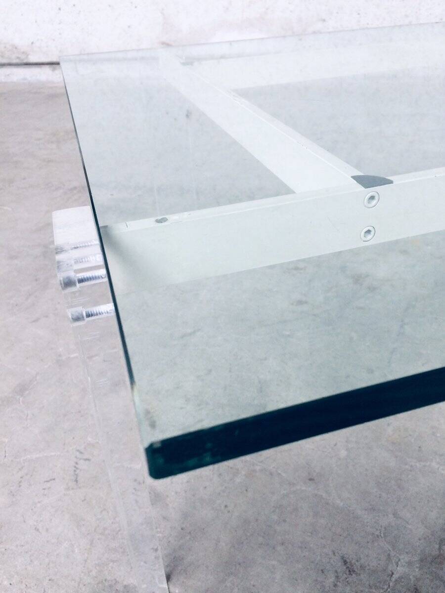 Danish Poul Kjaerholm Style Metal, Acrylic Glass & Glass Coffee Table, 1960s