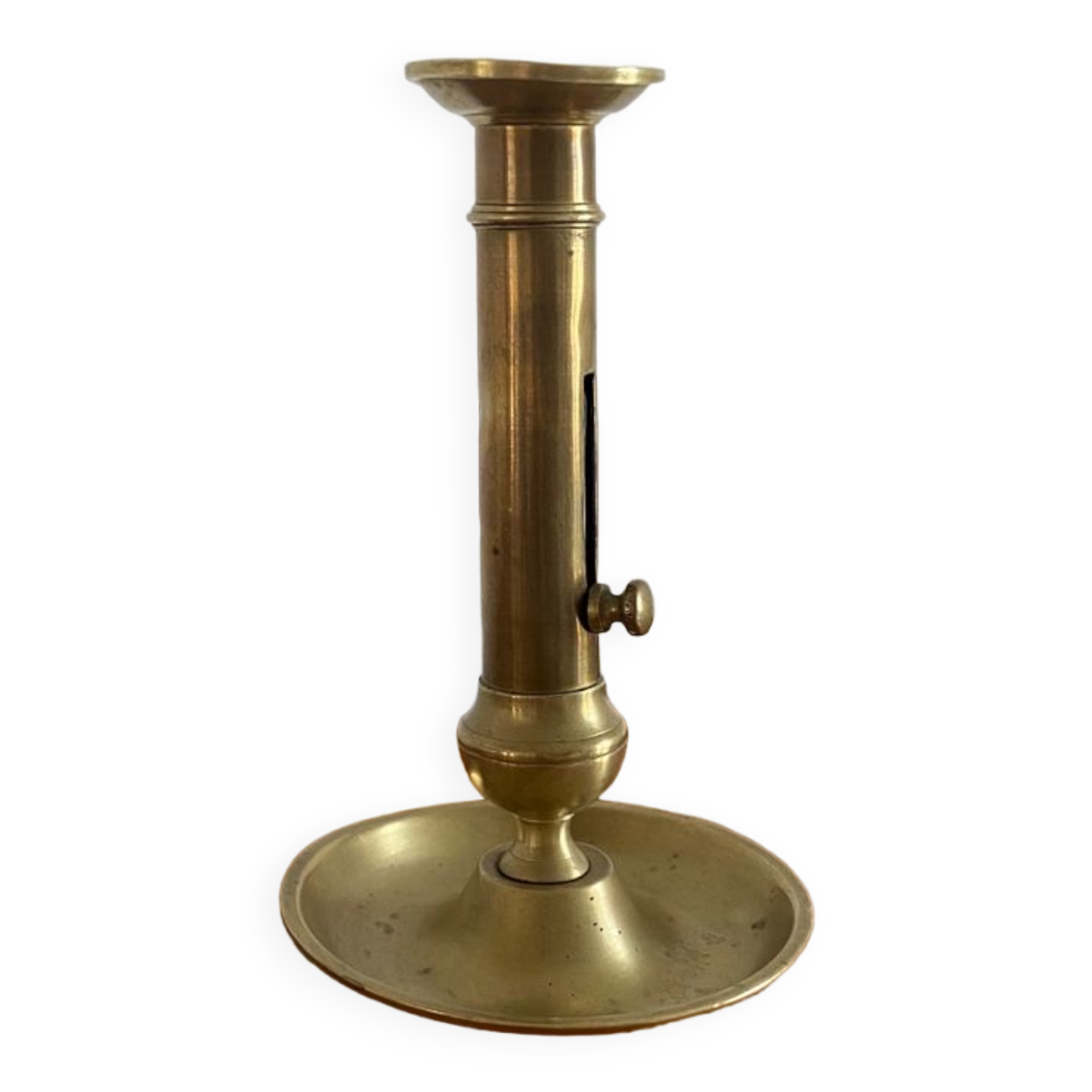 Antique brass push candle holder