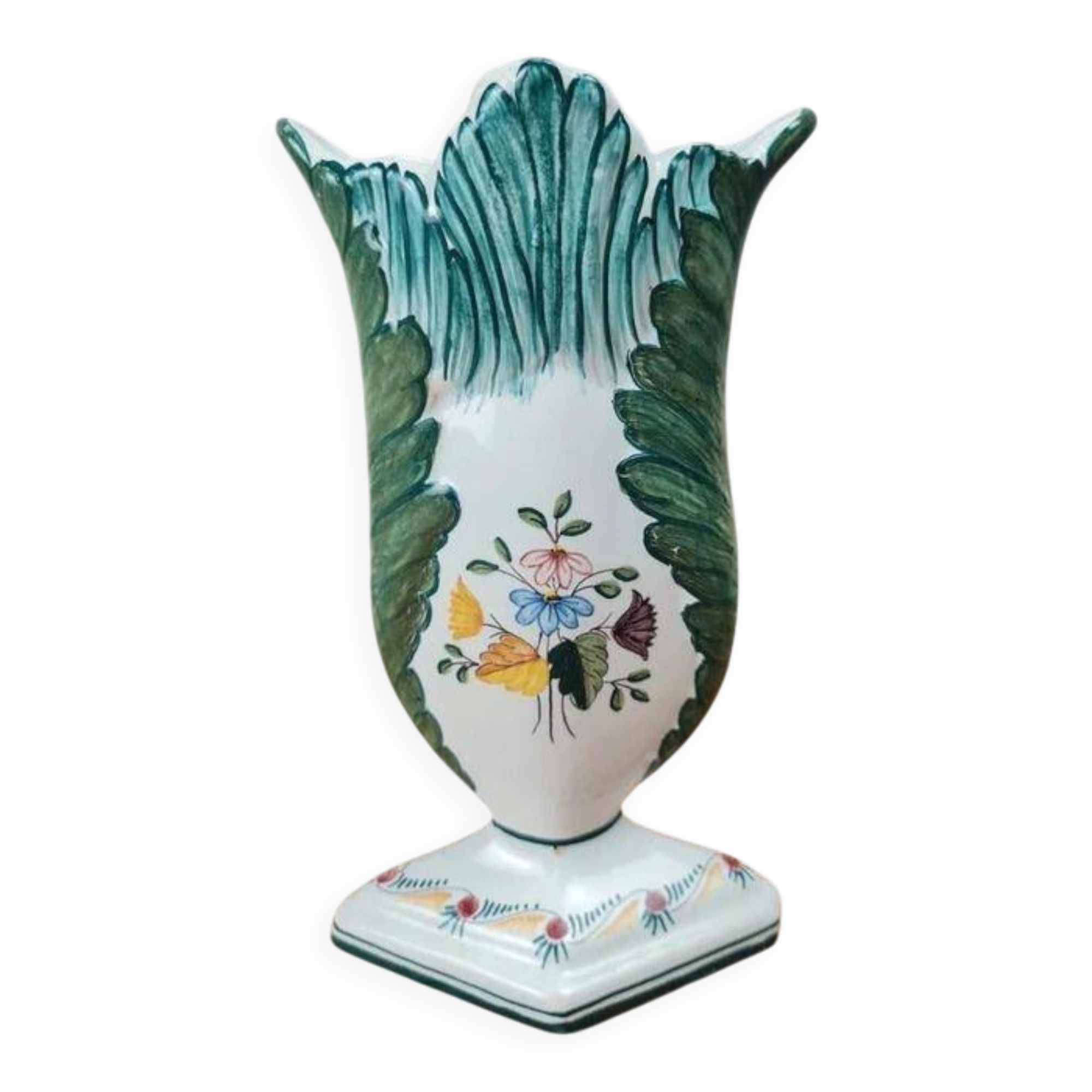 Small earthenware vase signed Figas – hand-painted floral decoration