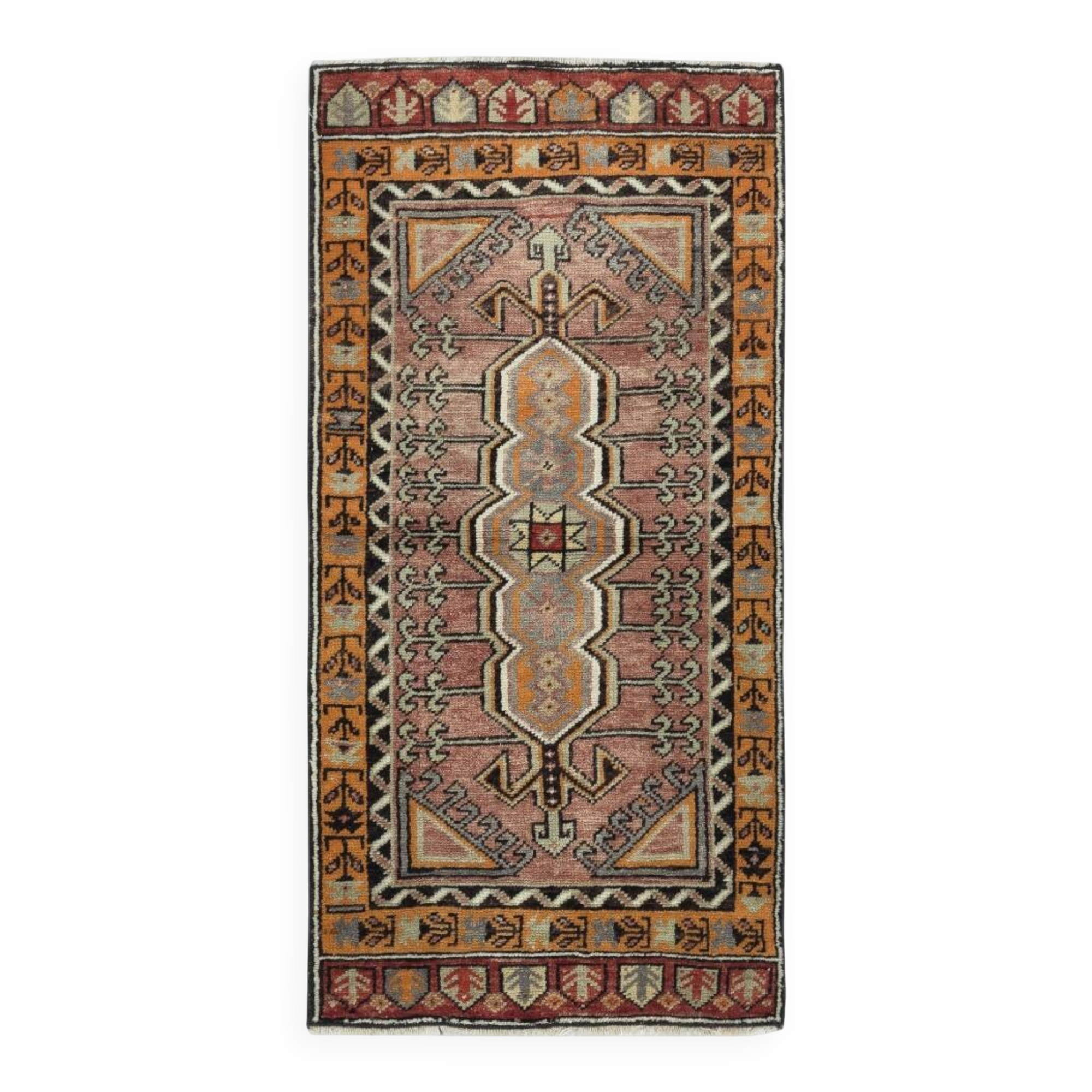 Vintage Scatter Rug. Turkish Accent Rug. Door Mat. Handmade Bat Mat