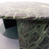 Vintage square coffee table with 2 green marble and smoked glass tops