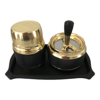 Deluxe smoker's set - vintage black and gold cigarette pot and ashtray