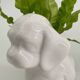 Cache pot chien en porcelaine blanc vintage