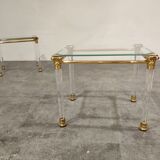 Vintage lucite and brass side tables, 1980s