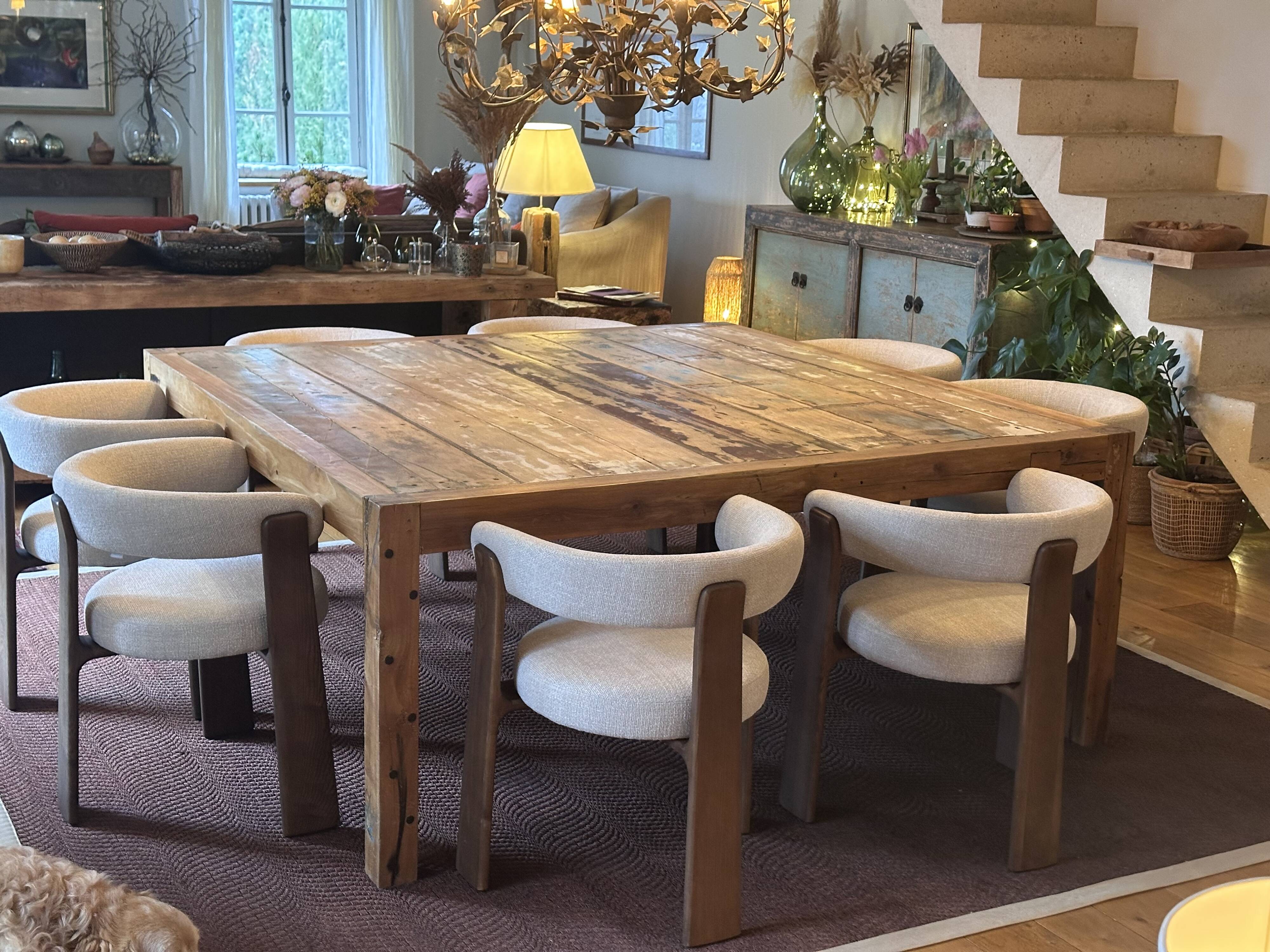 Beautiful large square table made of recycled teak.