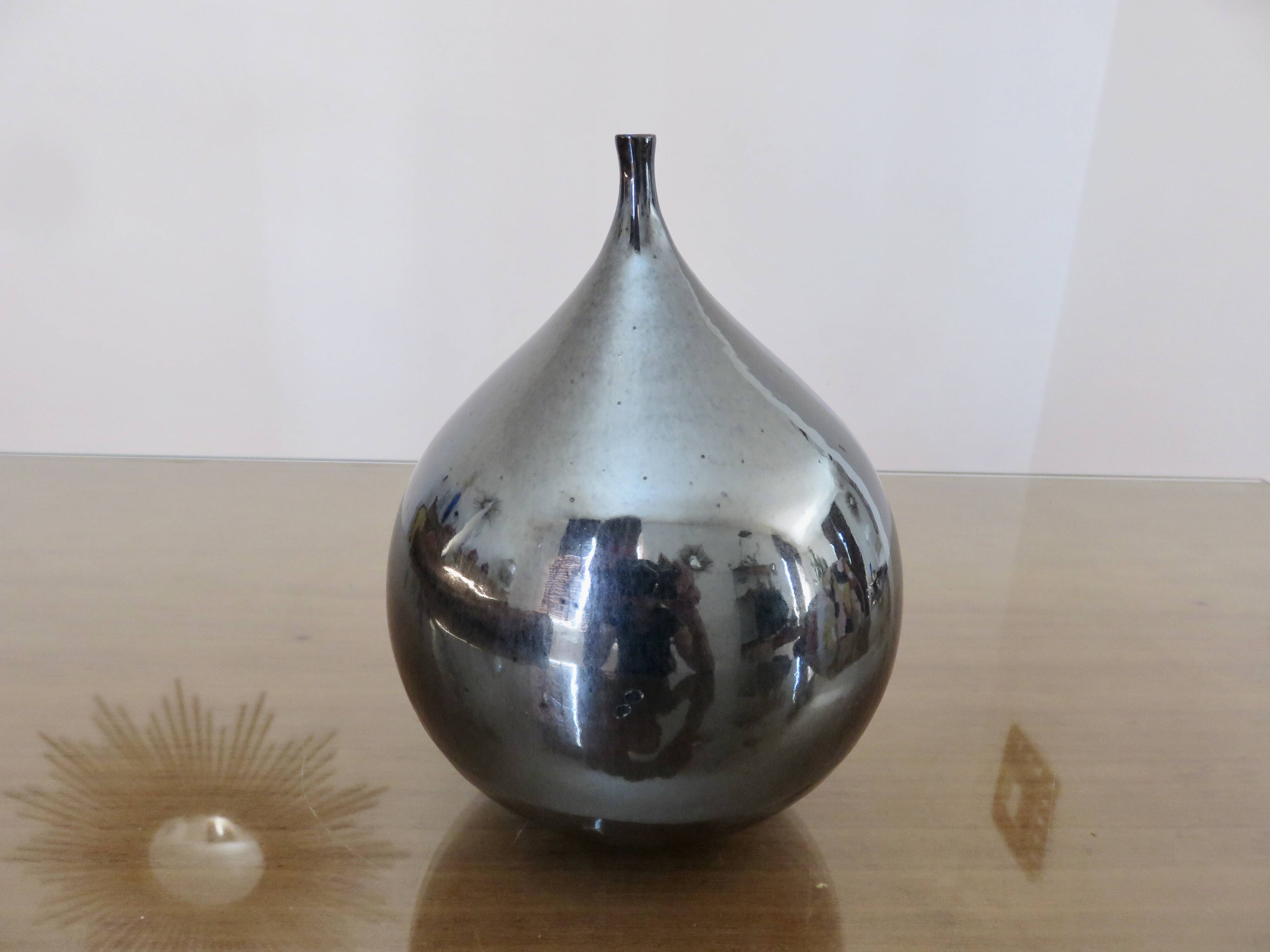 Vintage iridescent black ceramic "fig" vase
