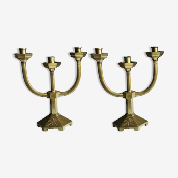 Paire de chandeliers anciens en bronze