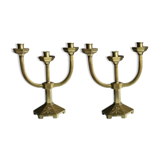 Pair of ancient bronze candlesticks