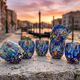 Set of 6 blown glass glasses with Murano murrine.