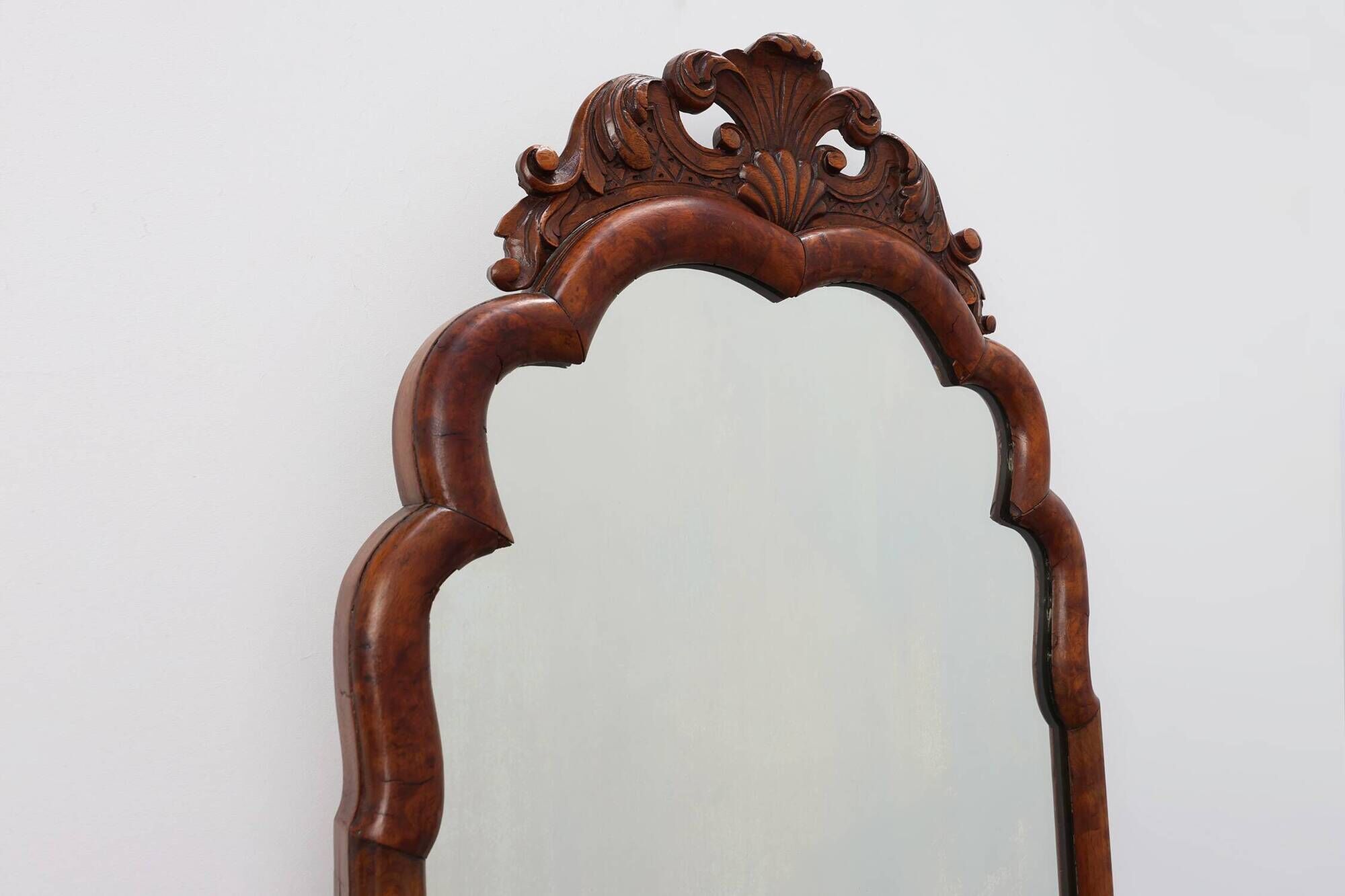 Louis XV style scalloped root veneer mirror, France late 19th century