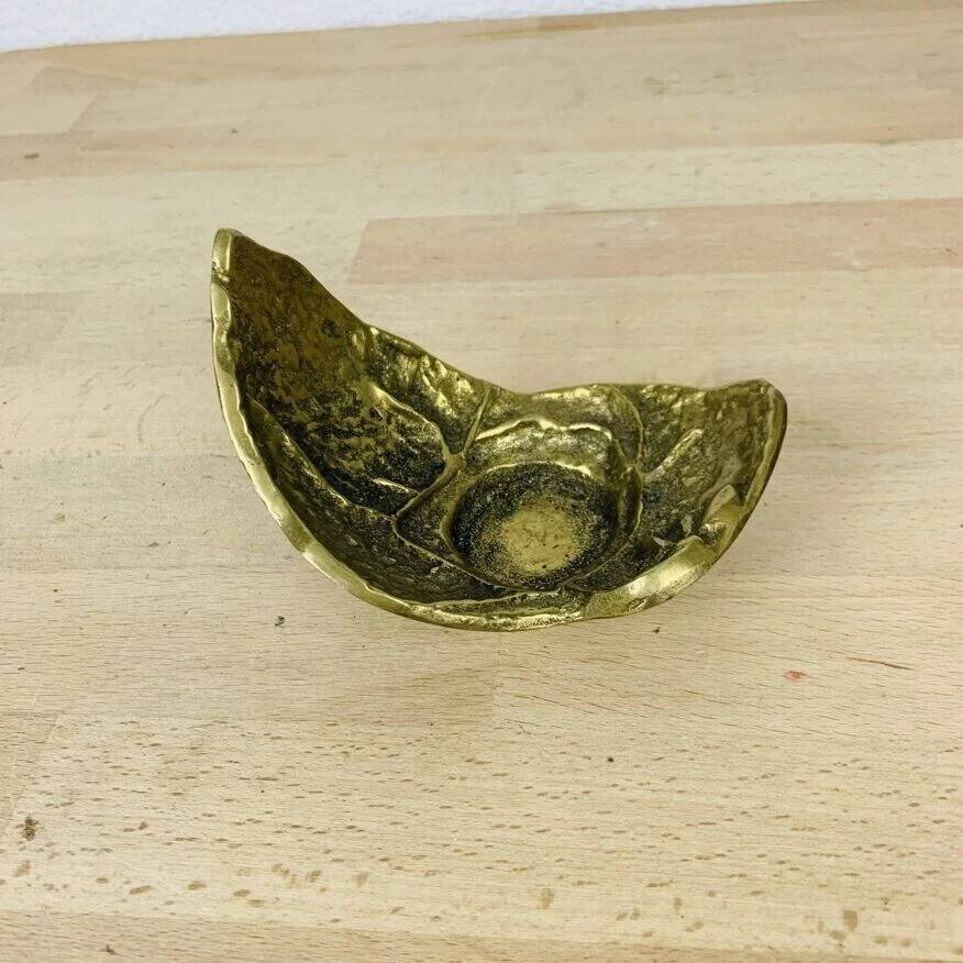 Golden brass leaf candlestick, organic style, vintage