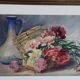 Ancient watercolor with flower basket and pitcher
