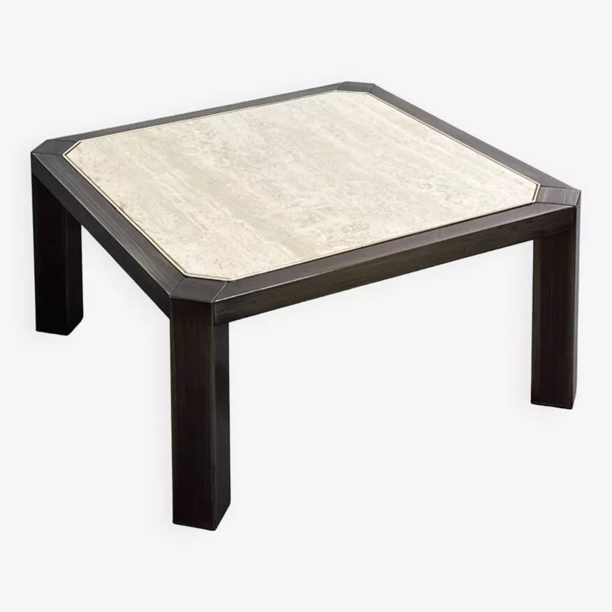 Square travertine and metal coffee table by BC Design