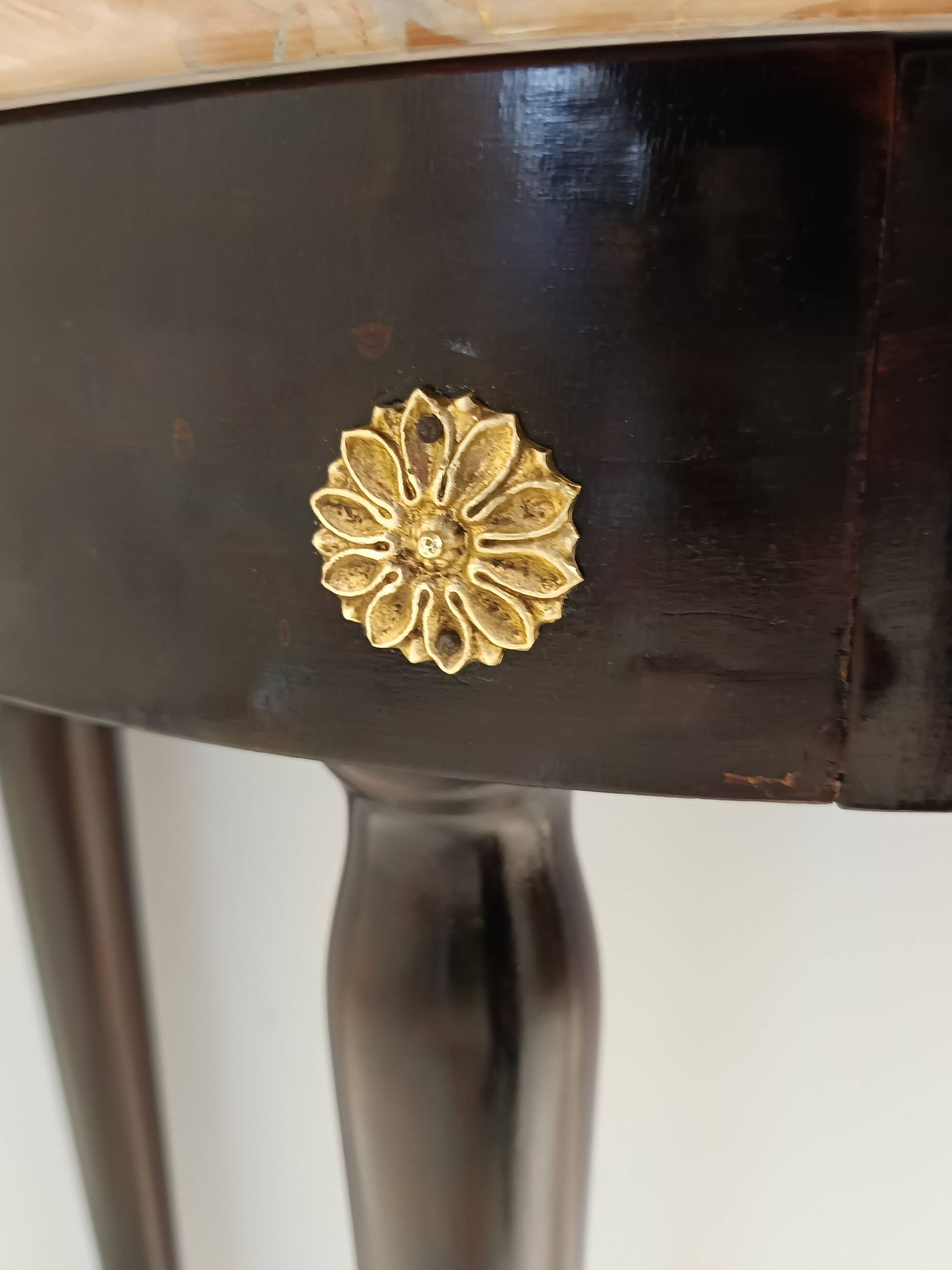 Ebonized Beech Console with a Demilune Macchiavecchia Marble Top attr. to Paolo Buffa