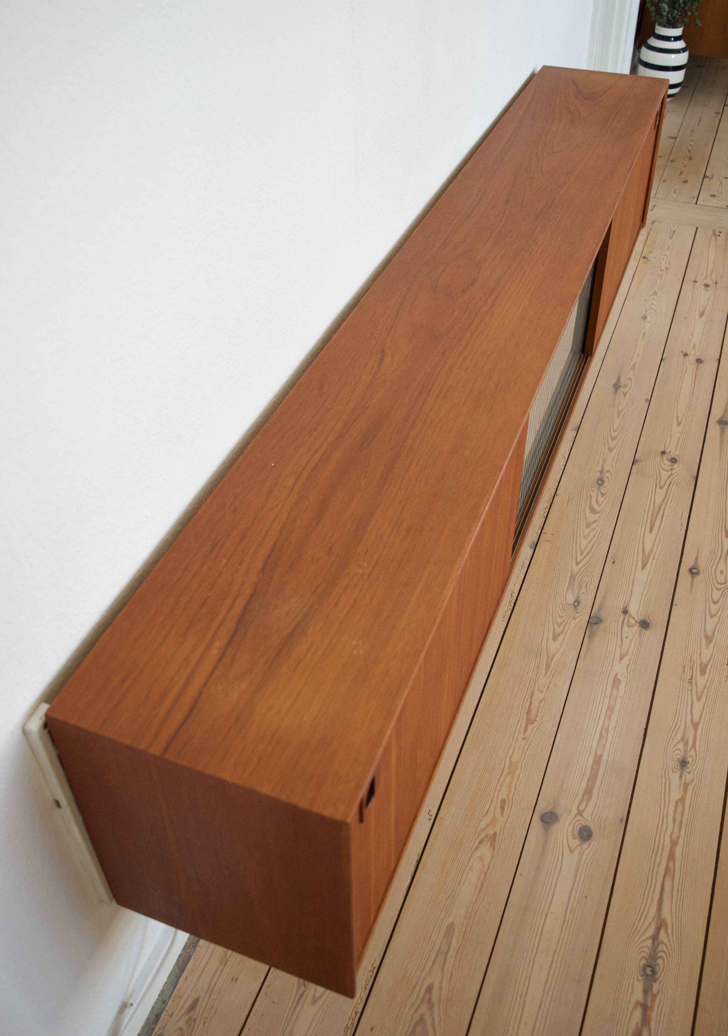 Danish MidCentury Teak Wall Mounted Sideboard, 1960s.