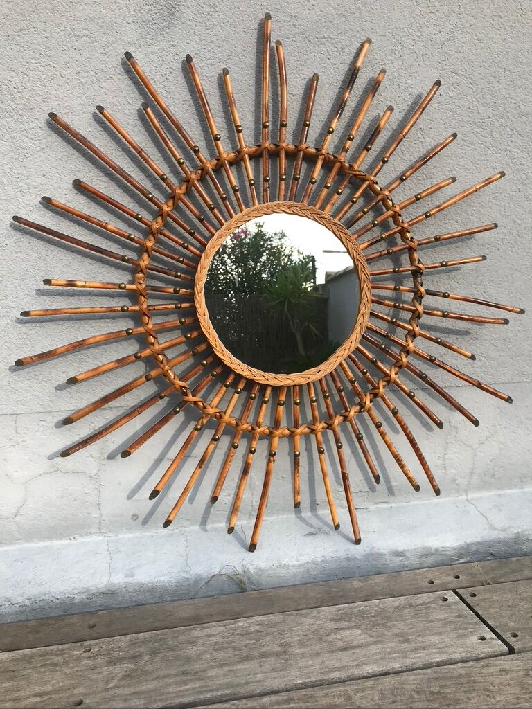 Miroir soleil rotin flammé 79cm