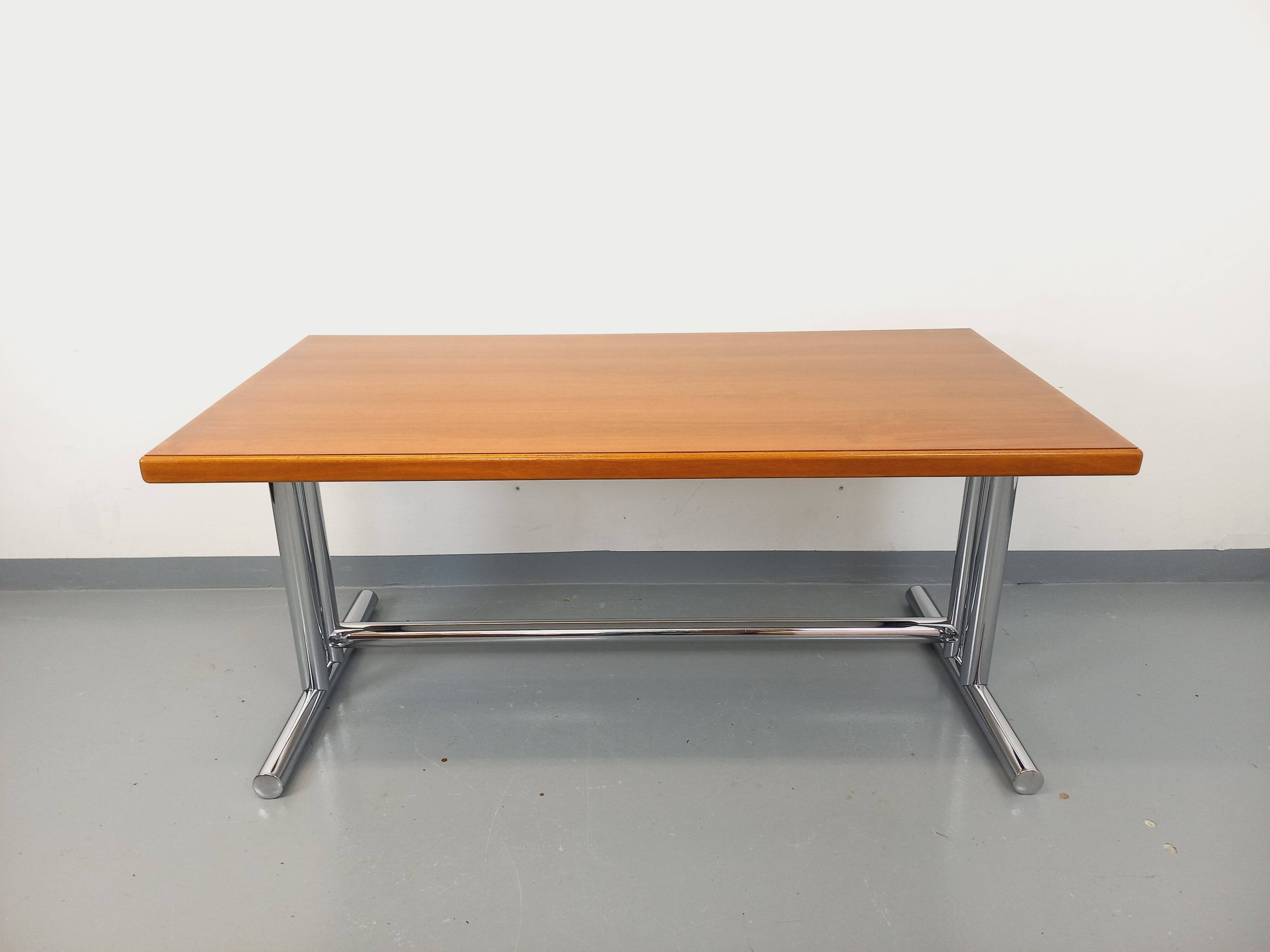 Vintage walnut and chrome metal desk from the 1970s.