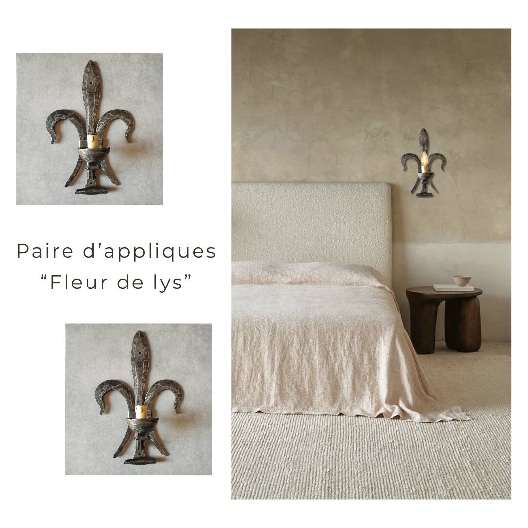 Brutalist iron wall light "fleur de lys"