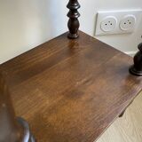 Nightstand, turned wooden bedside table opening with a drawer, vintage telephone table.