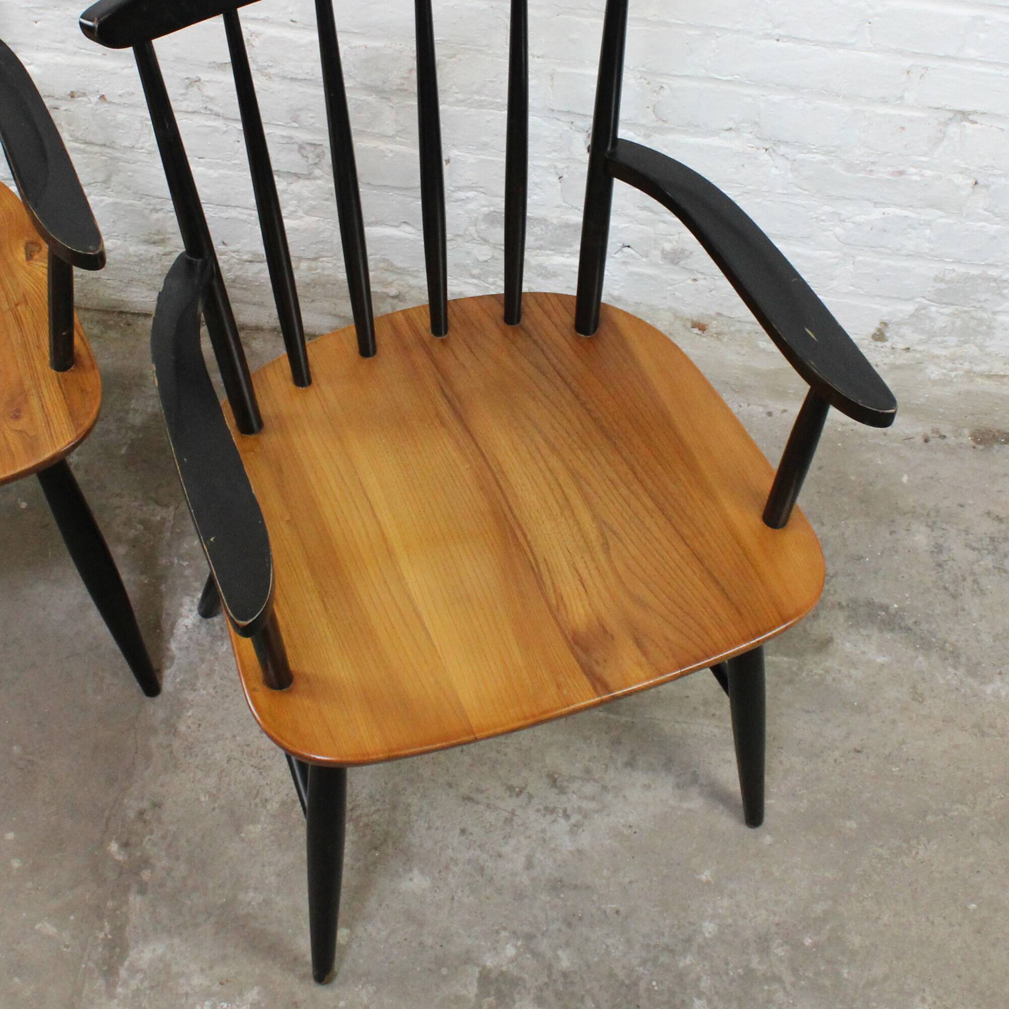 Pair of vintage Scandinavian-style bridge armchairs