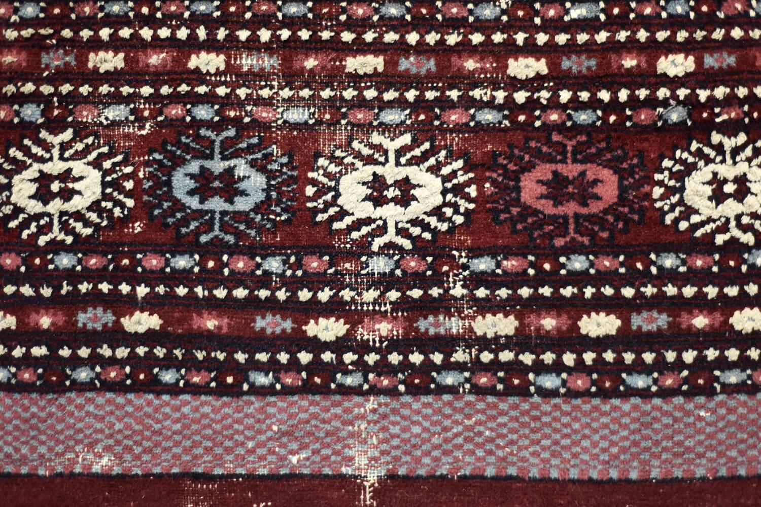 Handwoven red Boukhara oriental rug, 1960s