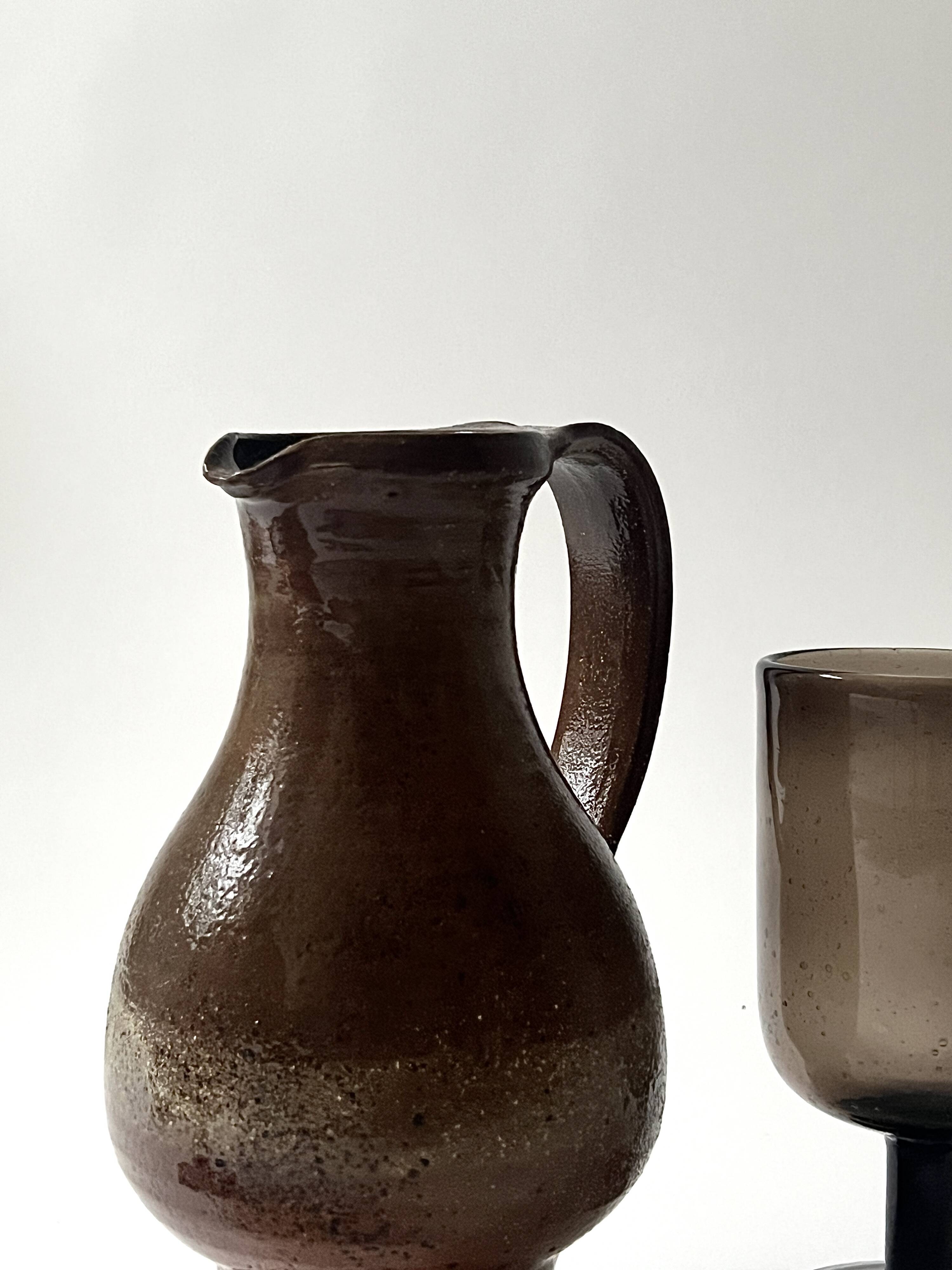 vintage red stoneware carafe vase from around 1970