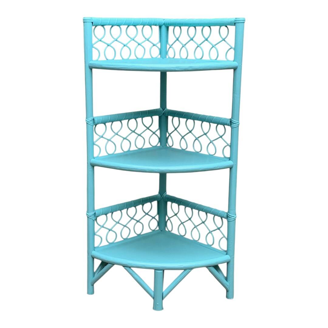 Vintage turquoise rattan corner shelf 1960