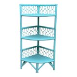 Vintage turquoise rattan corner shelf 1960