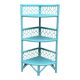 Etagère d’angle en rotin turquoise vintage 1960