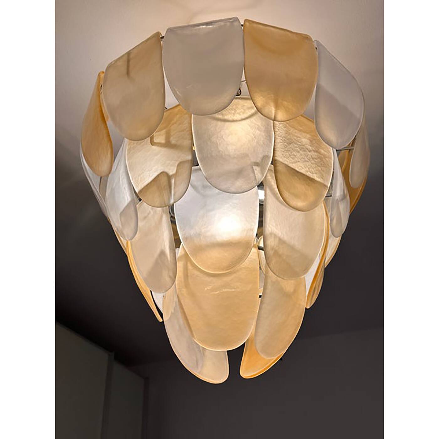 Contemporary Modern Sanded Amber "Petals" Glass Chandelier
