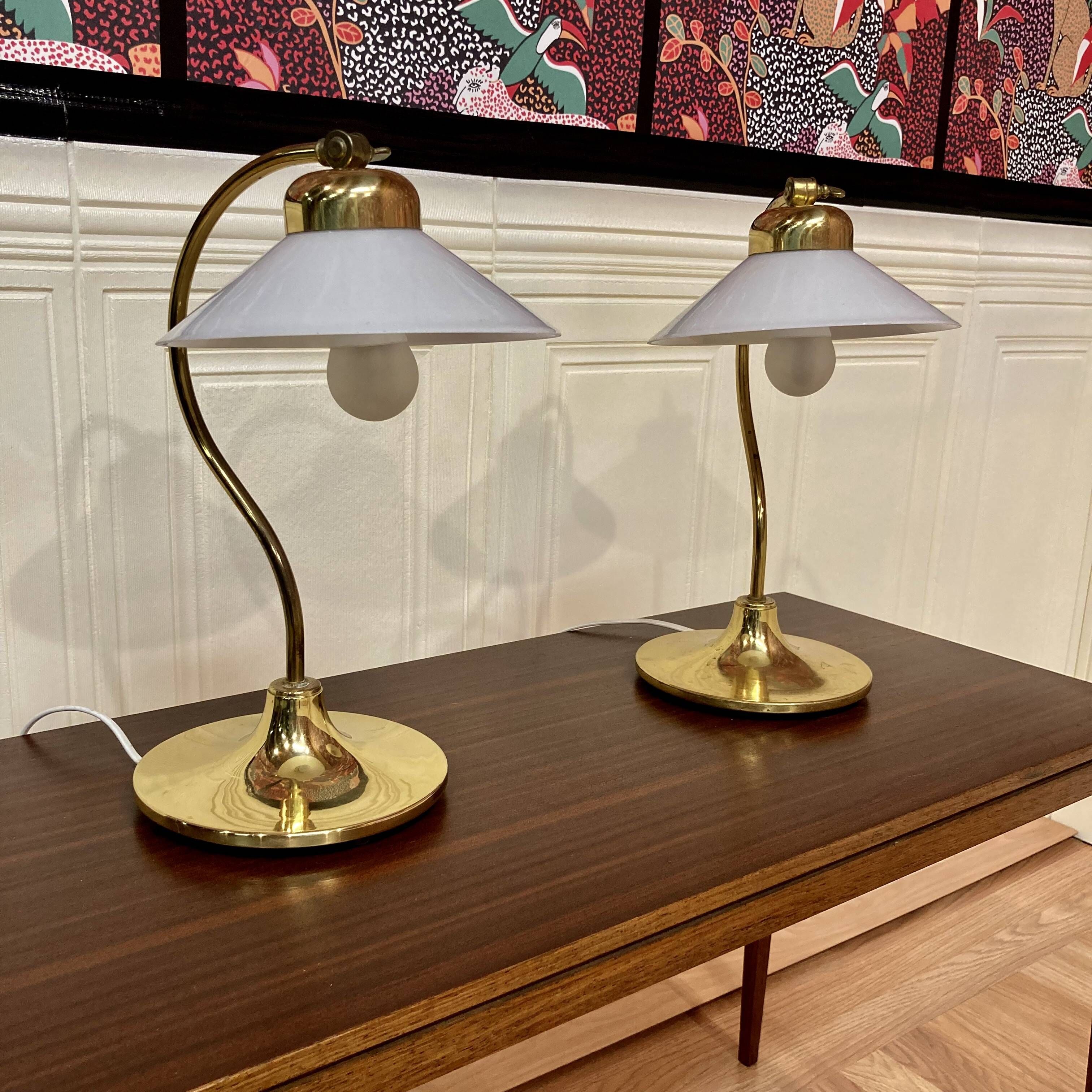 Paire de lampes verre et métal Design scandinave 1960.