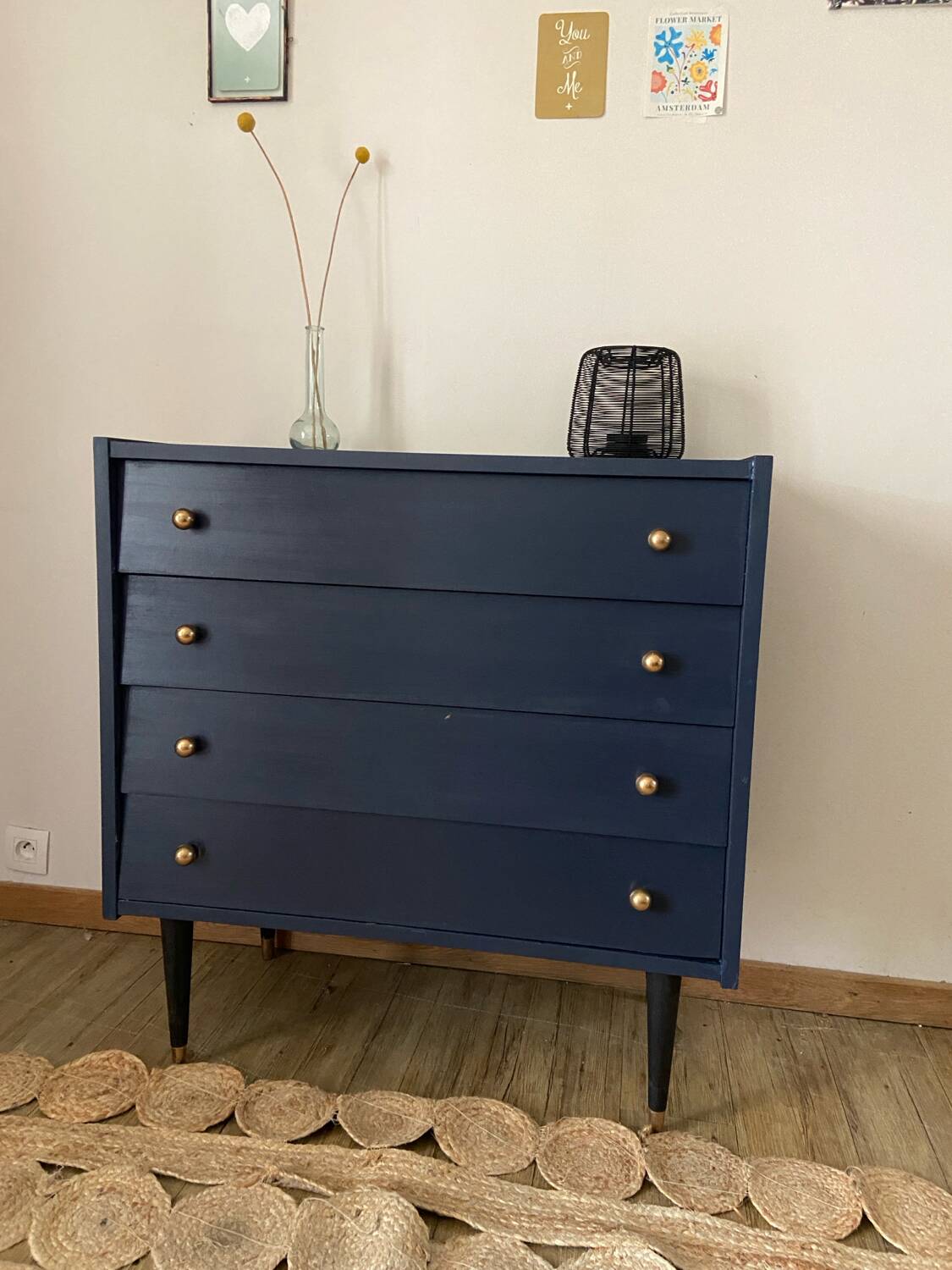 Vintage dark blue chest of drawers