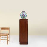 Large Art Deco console or pedestal in dark oak veneer, Belgium, 1920s