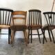 Set of 4 mismatched vintage chairs compass feet